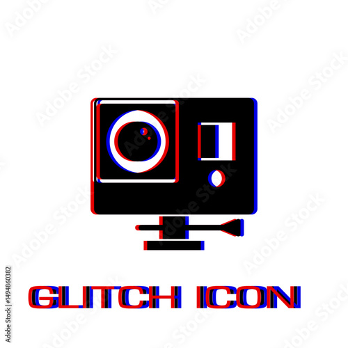 Action camera icon flat. Simple pictogram - Glitch effect. Vector illustration symbol