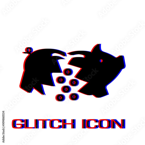 Piggy icon flat. Simple pictogram - Glitch effect. Vector illustration symbol