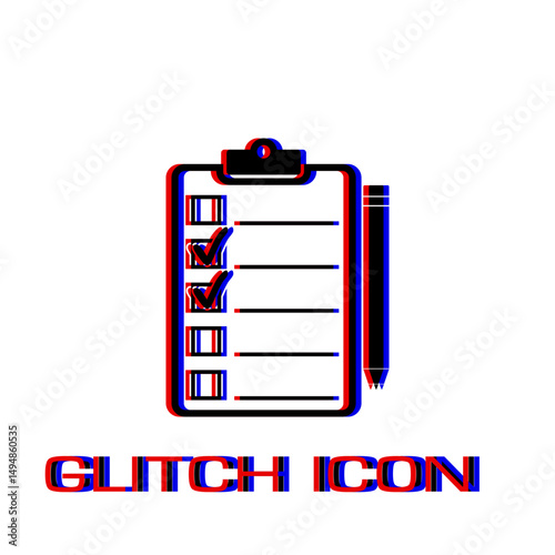 Quality control icon flat. Simple pictogram - Glitch effect. Vector illustration symbol