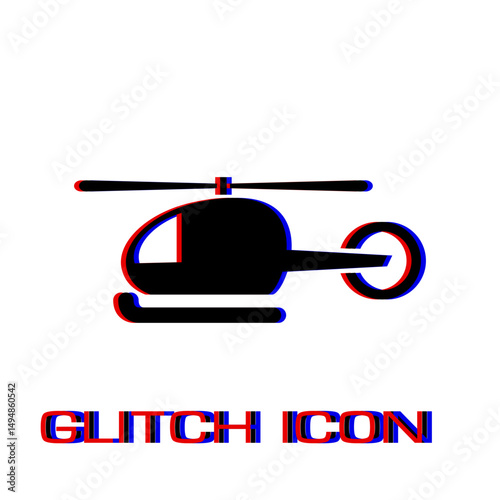 Helicopter icon flat. Simple pictogram - Glitch effect. Vector illustration symbol
