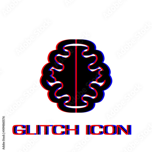 Brain icon flat. Simple pictogram - Glitch effect. Vector illustration symbol