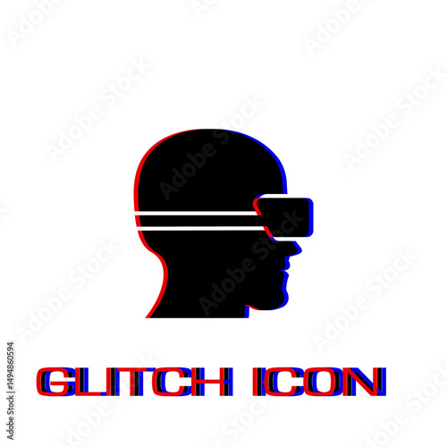 VR icon flat. Simple pictogram - Glitch effect. Vector illustration symbol