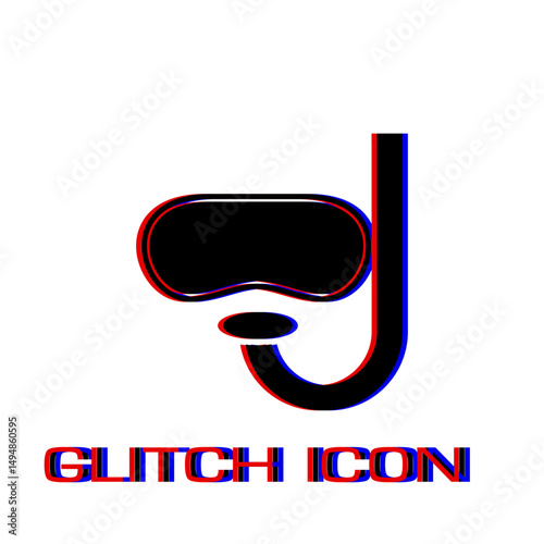 Swim mask icon flat. Simple pictogram - Glitch effect. Vector illustration symbol