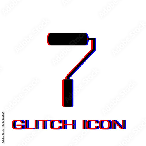 Paint roller icon flat. Simple pictogram - Glitch effect. Vector illustration symbol