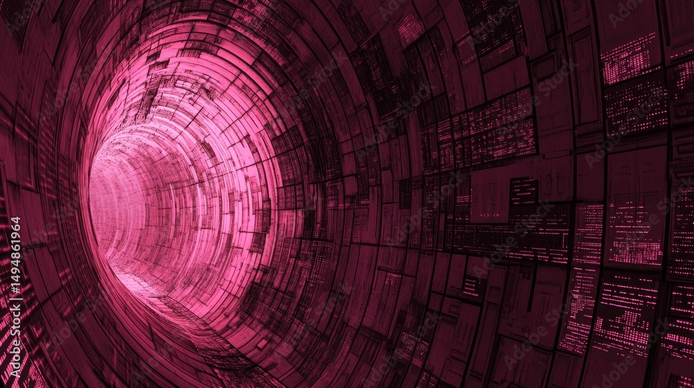 Obraz premium Pink digital tunnel, glowing core, futuristic technology