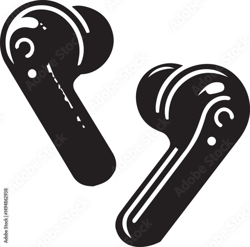 Black and White Vector Illustration of Wireless Earbuds, Minimalist In-Ear and Open-Fit Design

