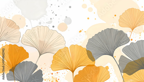 Abstract Watercolor Ginkgo Leaves in Autumnal Hues