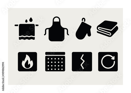 Home and kitchen solid icons set – simple, filled, cooking and domestic symbols