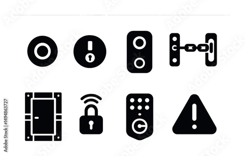Security and safety icons set – silhouette, filled, protection and alert symbols