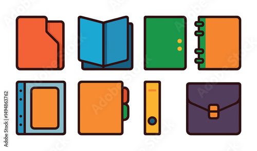 Customs and border flat icons set – simple, outline, inspection and security symbols