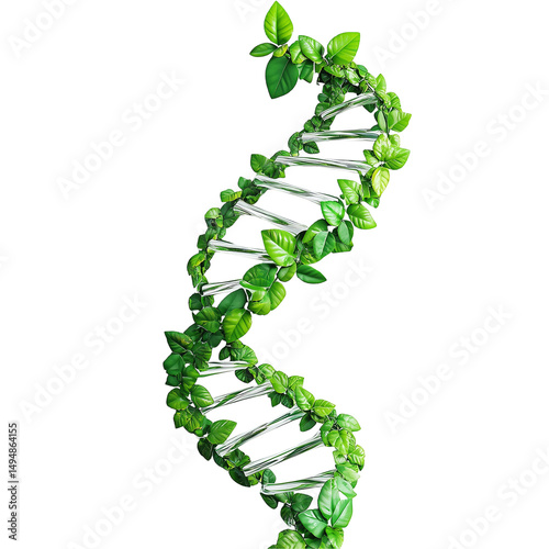 Dna helix with green leaves science biology genetics healthcare concept isolated on  transparent  background 