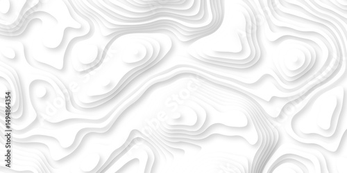 Abstract white paper cut background with lines. Background of the topographic map. White wave paper curved reliefs abstract background. Realistic papercut decoration textured with wavy layers.