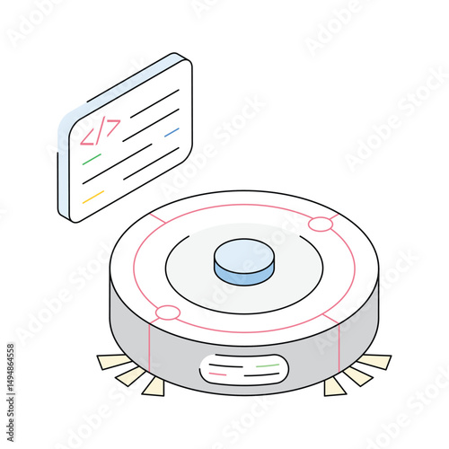 A captivating isometric style icon of smart vacuum cleaner