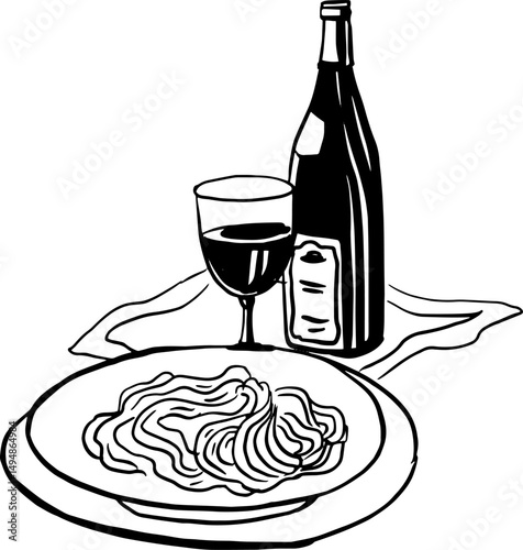 Wine Bottle Spaghetti Line Drawing