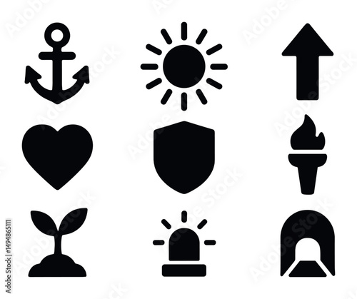 Basic shapes solid icons set – filled, silhouette, universal symbols for design