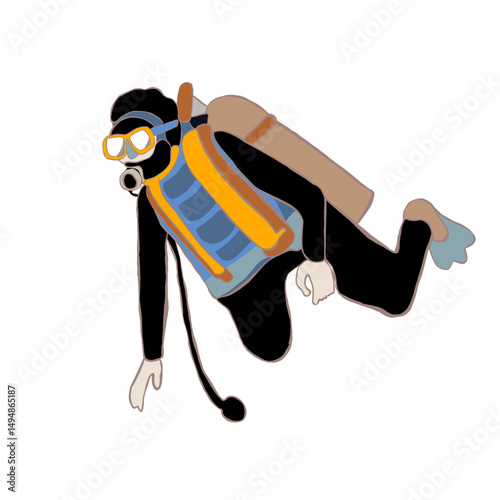 Adventurous Cartoon Scuba Diver Character