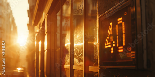 Street thermometer showing 40 Celsius degrees on a city street during heat wave.