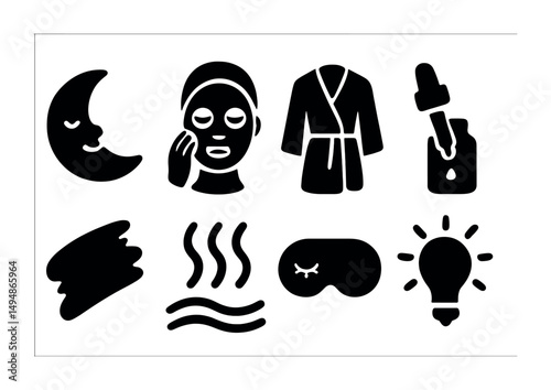 Self-care and wellness silhouette icons set – relaxation, spa, beauty symbols