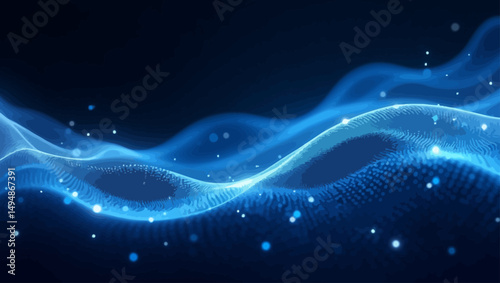 Abstract blue digital wave pattern with particle effects representing data flow and futuristic network.