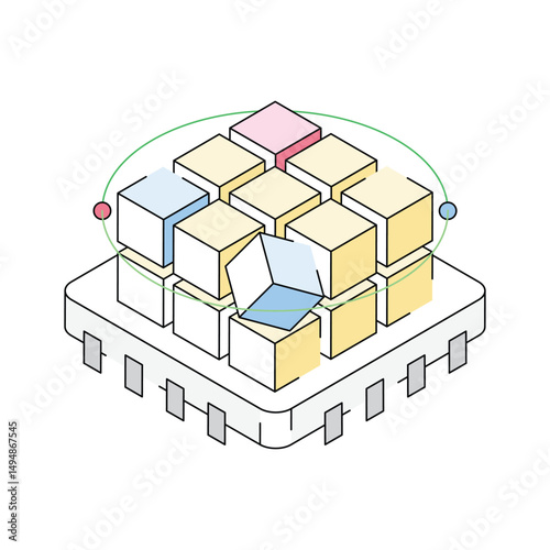 Grab this isometric style icon of 3d modeling chip
