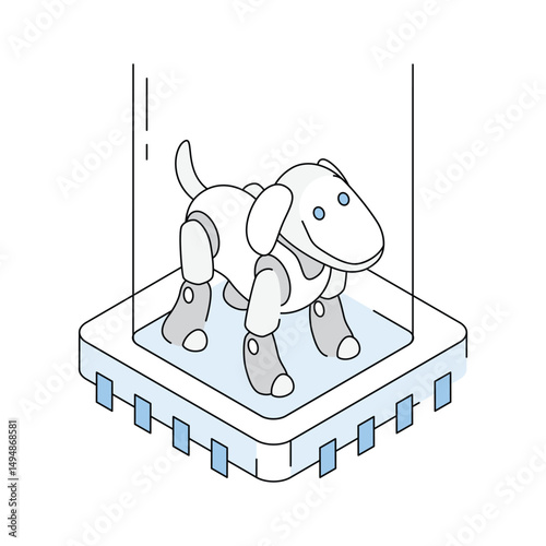 A trendy isometric icon of playful robot dog design