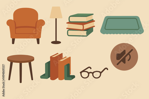 Home decor icons set – flat, furniture, cozy and interior design symbols