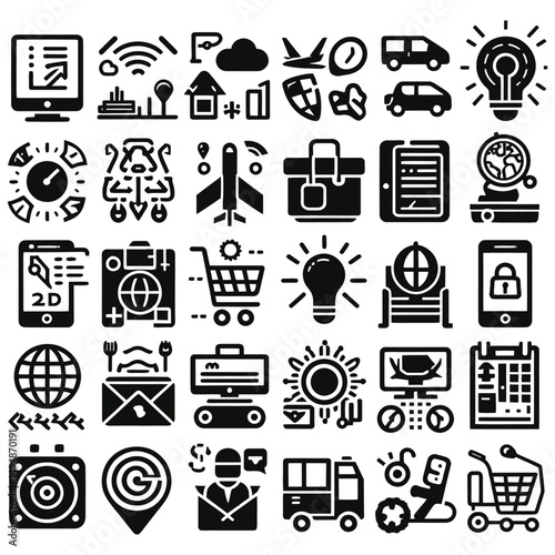 Business and Web Icon Set with Symbols for Media Finance and Internet Services