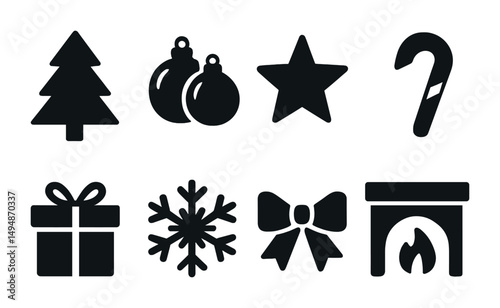 Christmas and holiday silhouette icons set – solid, festive, seasonal symbols