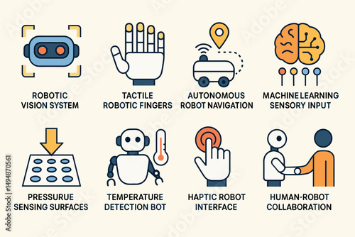 Robotics and ai outline icons set – linear, technology, automation symbols