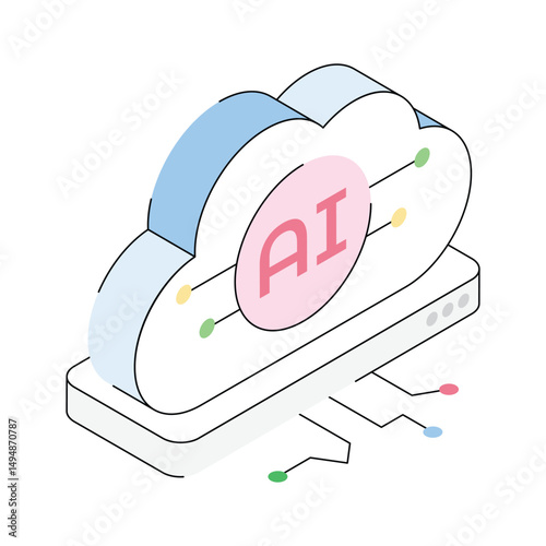 An isometric outline icon showing ai computing environment