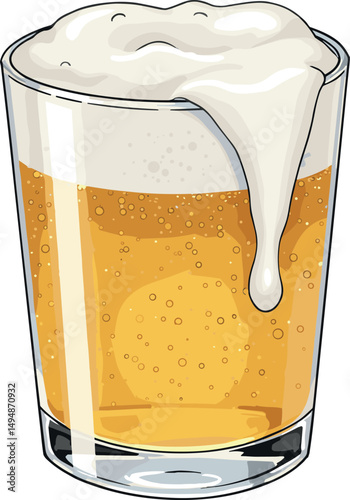 Beer glass vector illustration – Frosty pint with foam overflow and bubbles. Alcohol drink