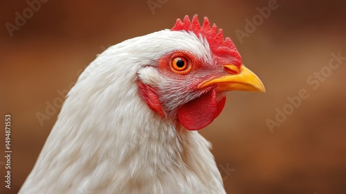 close up of a white chicken head with detailed features
