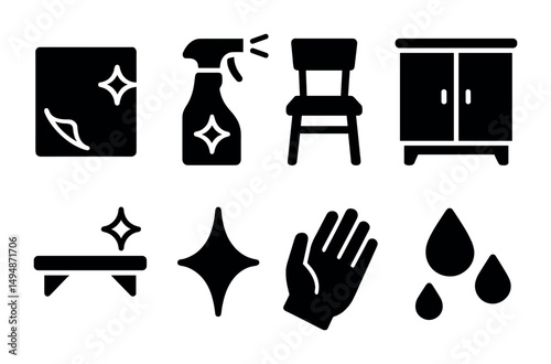 Cleaning and hygiene solid icons set – flat, filled, sanitation and maintenance symbols