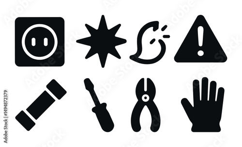Home maintenance tools solid icons set – filled, handyman, repair essentials