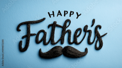 Grafica di testo per la festa del padre, su sfondo azzurro chiaro con texture baffosa e baffi vintage in basso.