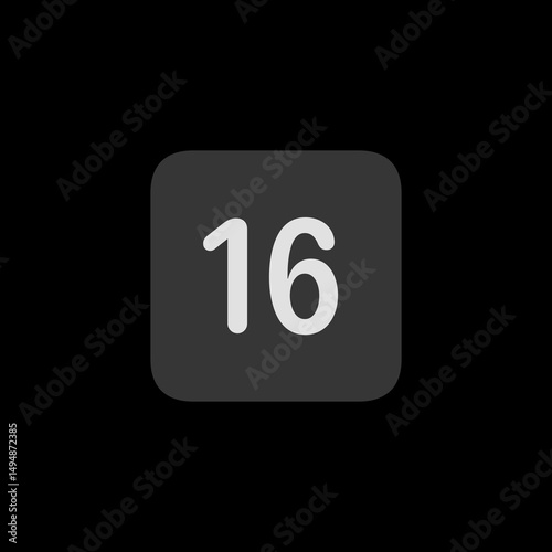 Number 16 Filled Square Icon
