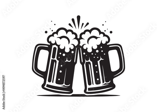 Beer mug Silhouette Black Vector White Background Illustration