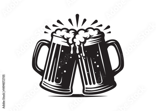 Beer mug Silhouette Black Vector White Background Illustration