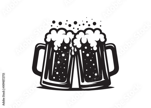 Beer mug Silhouette Black Vector White Background Illustration