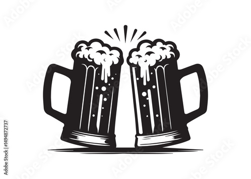 Beer mug Silhouette Black Vector White Background Illustration