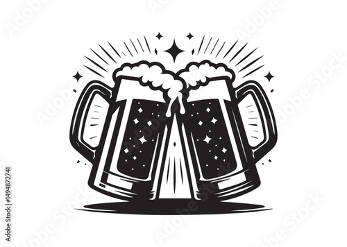 Beer mug Silhouette Black Vector White Background Illustration