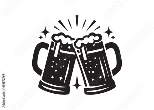 Beer mug Silhouette Black Vector White Background Illustration