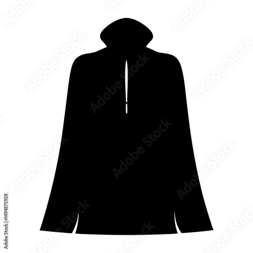 Mysterious black hooded cloak garment silhouette for costumes and apparel designs