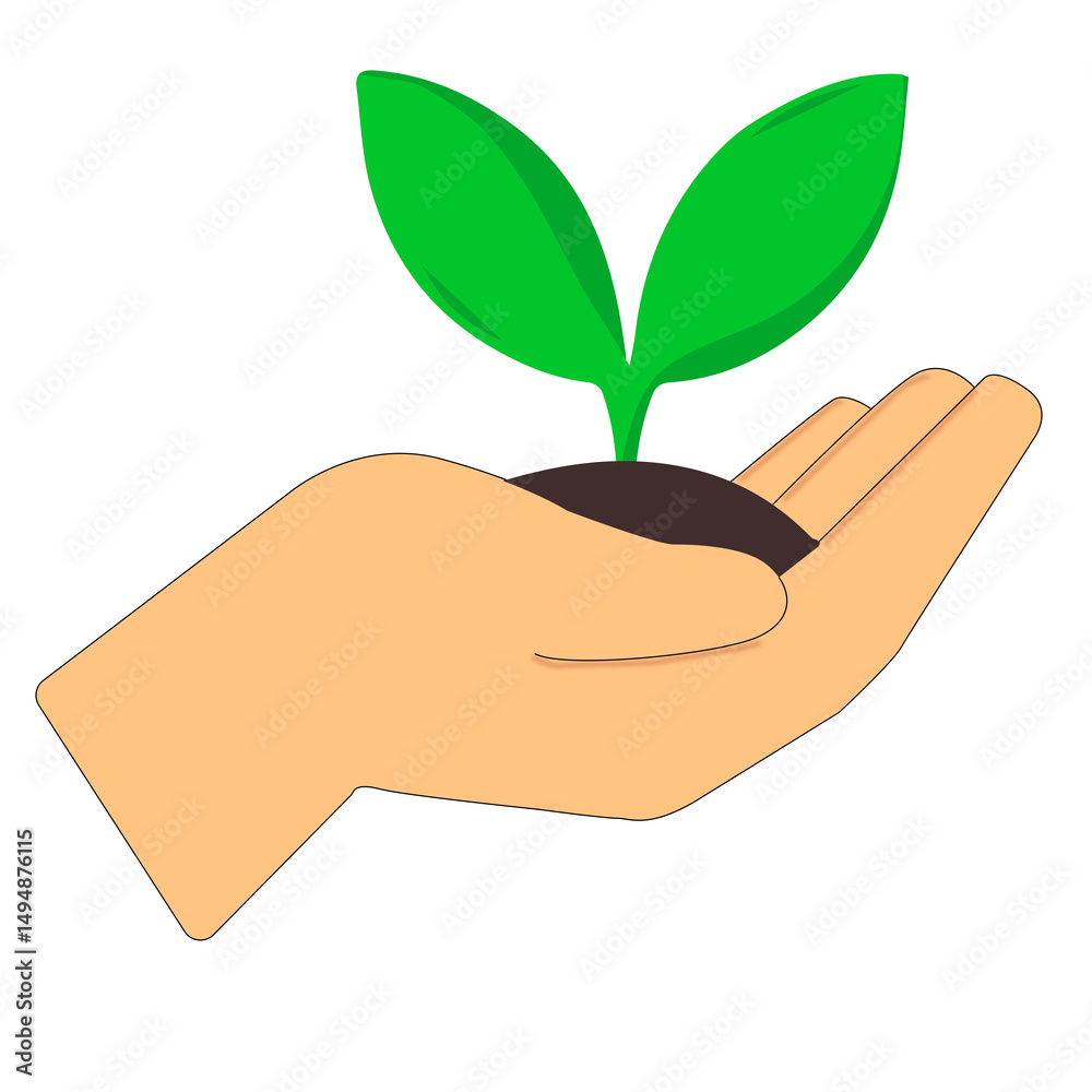 Hands protectively holding a small green plant with a single leaf symbolizing new life, growth, and environmental care Hands protectively holding a small green plant with a single leaf symbolizing new life, growth, and environmental care