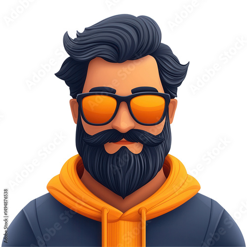 world social media day. Stylized man with beard and sunglasses wearing a hoodie.