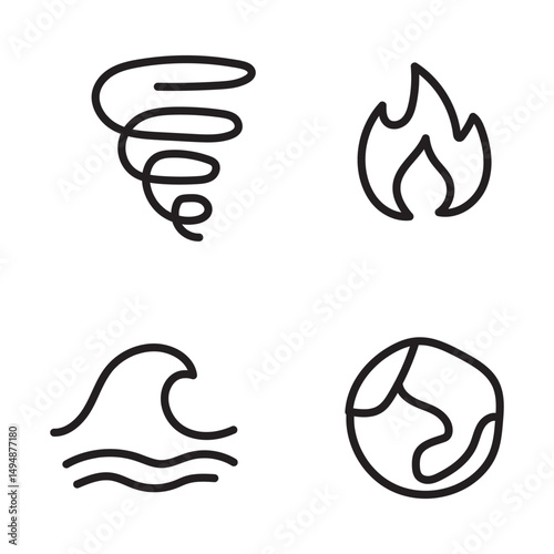 Icon set of 4 elements, black color on white background. Vector illustration.