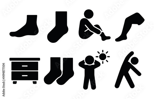 Fitness and exercise silhouette icons set – workout, health, physical activity symbols