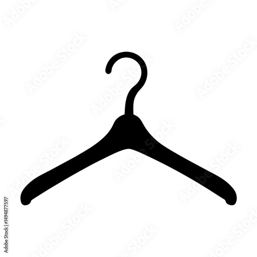 Simple Black Clothes Hanger Silhouette on White Background for Laundry and Fashion