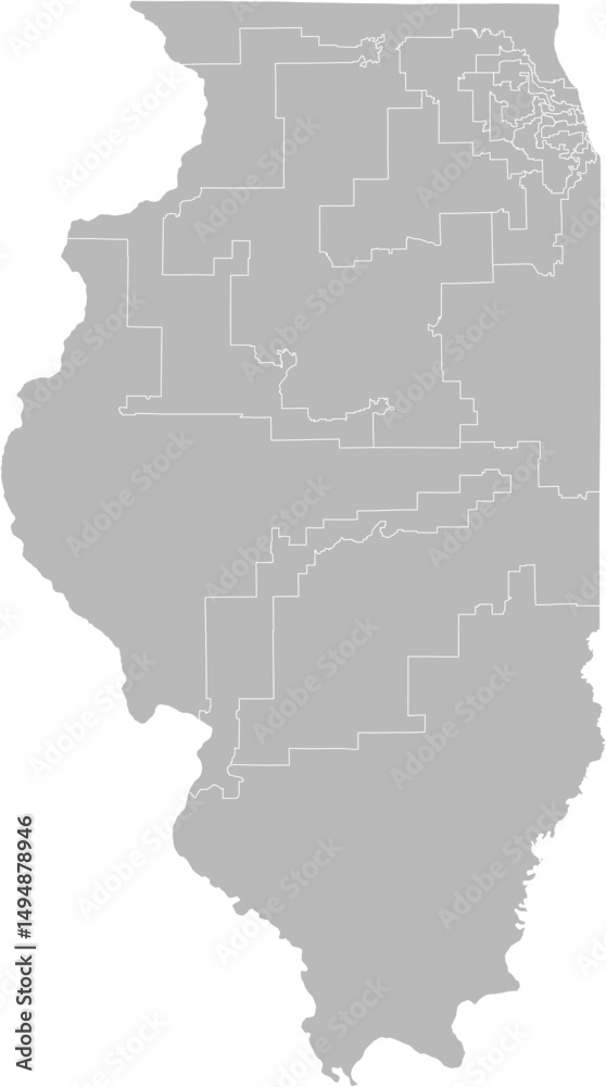 Obraz premium Illinois congressional districts vector map (Web Mercator projection, PPT-compatible & fully editable)