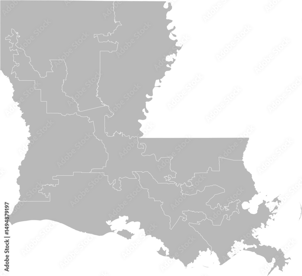 Fototapeta premium Louisiana congressional districts vector map (Web Mercator projection, PPT-compatible & fully editable)